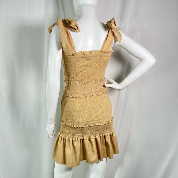 HYFVE Tan Smocked Ruffle Mini Dress Size Large - Picture 2 of 7